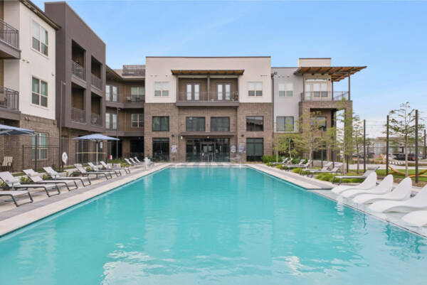 Pool deck with lounge chairs